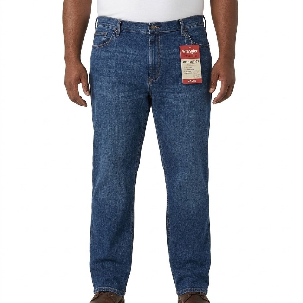 Wrangler Authentics NWT Classic Straight Fit Blue Jeans Mens 46x32 Cotton Blend